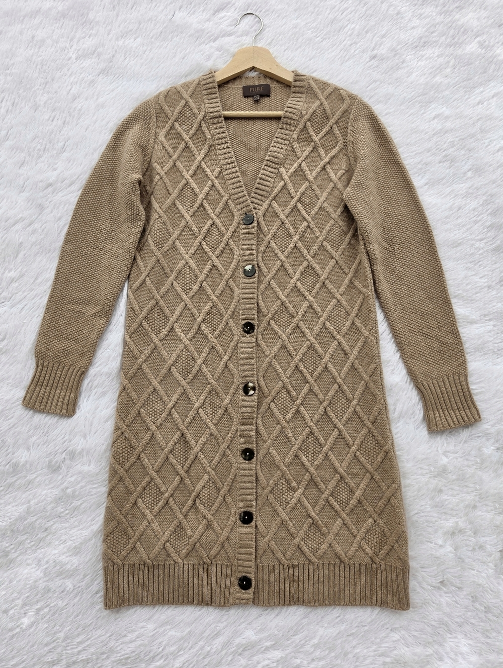 Pure Collection Lambswool Cashmere Button‎ Front Long Cardigan